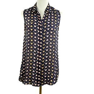 J.Crew 100% Silk Hearts Print Sleeveless Blouse Career Layer Basic Classy